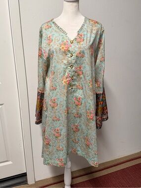 Bonanza Satrangi Floral Kurta Soft Light Blue Pink Flowers Fall Winter Pakistani